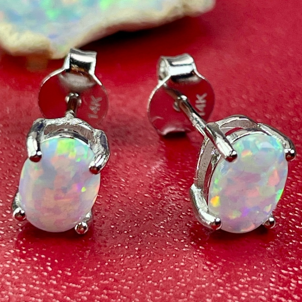 14K 2ct Australian‼️ Opal White Gold Earrings - Picture 3 of 16